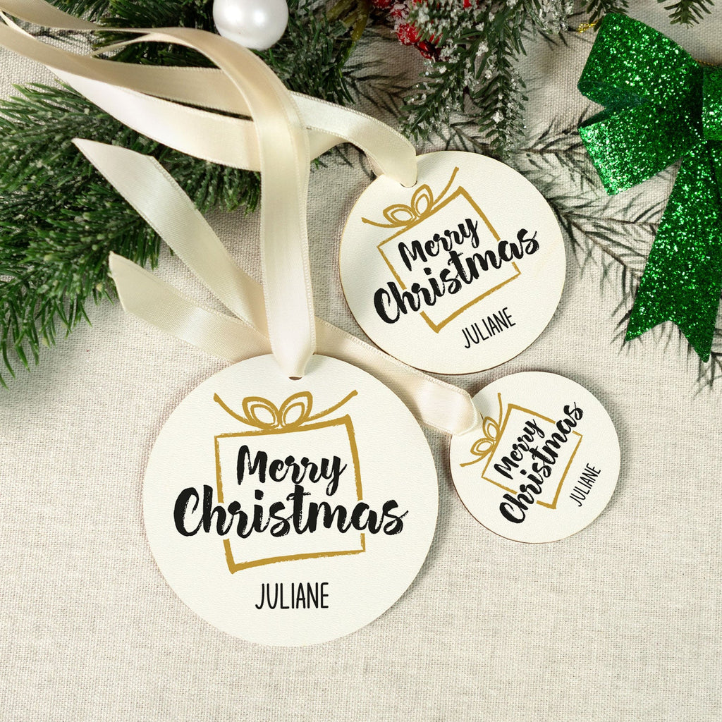 Christbaumschmuck aus Holz - Merry Christmas - Weihnachtsanhänger mit Namen
