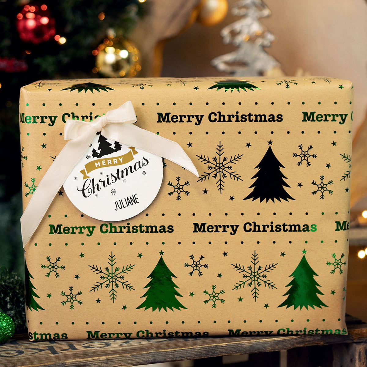 Christbaumschmuck aus Holz - Merry Christmas - Weihnachtsanhänger mit Namen