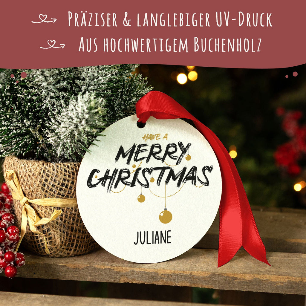 Christbaumschmuck aus Holz - Merry Christmas - Weihnachtsanhänger mit Namen