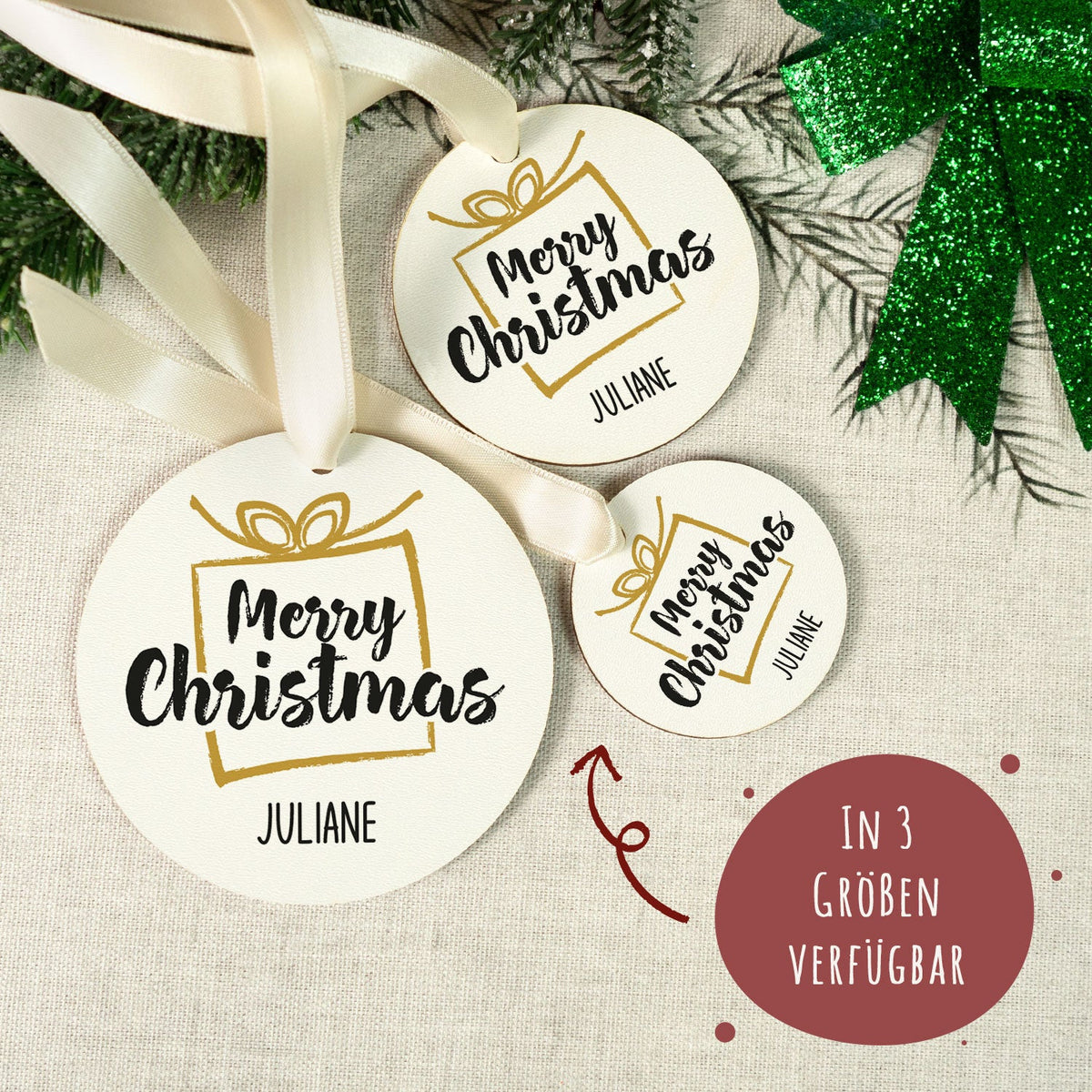 Christbaumschmuck aus Holz - Merry Christmas - Weihnachtsanhänger mit Namen