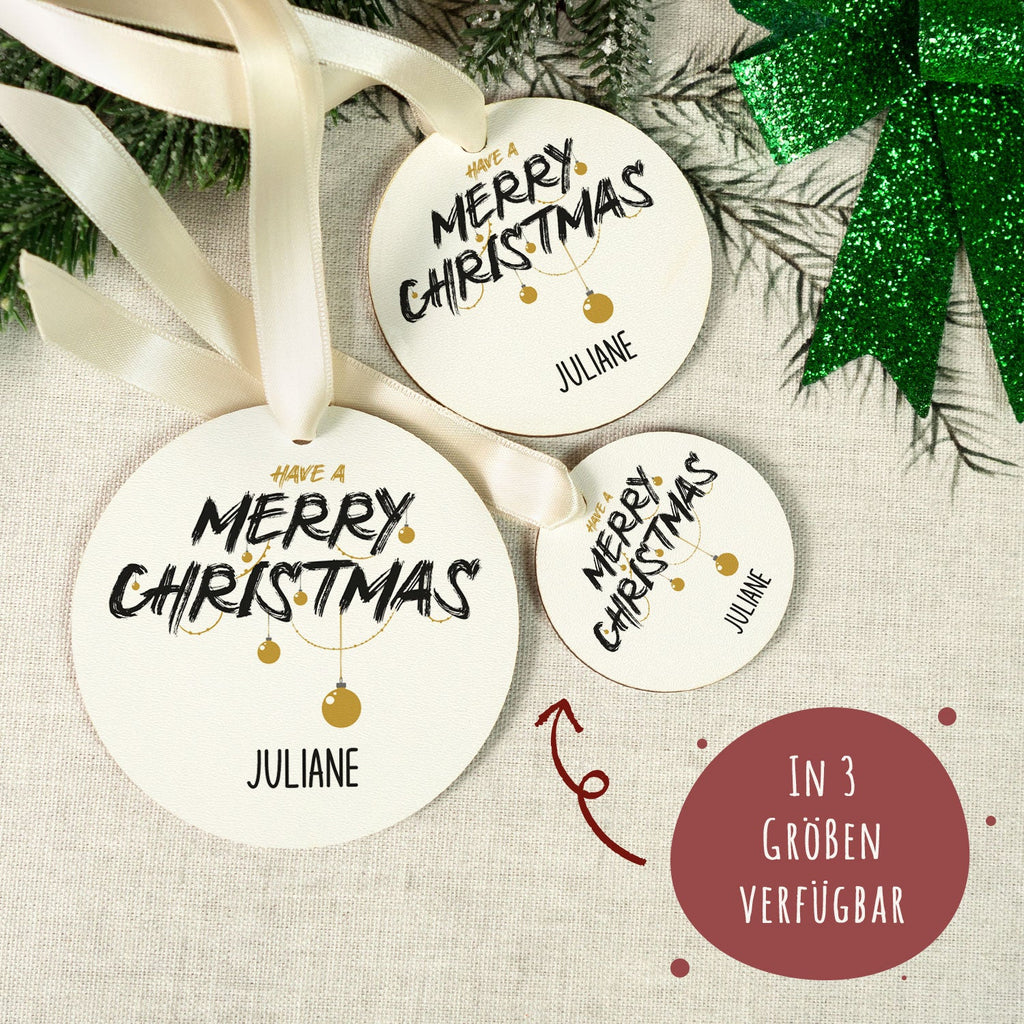 Christbaumschmuck aus Holz - Merry Christmas - Weihnachtsanhänger mit Namen