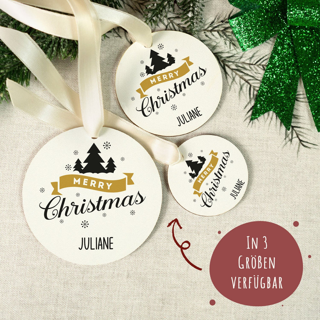 Christbaumschmuck aus Holz - Merry Christmas - Weihnachtsanhänger mit Namen