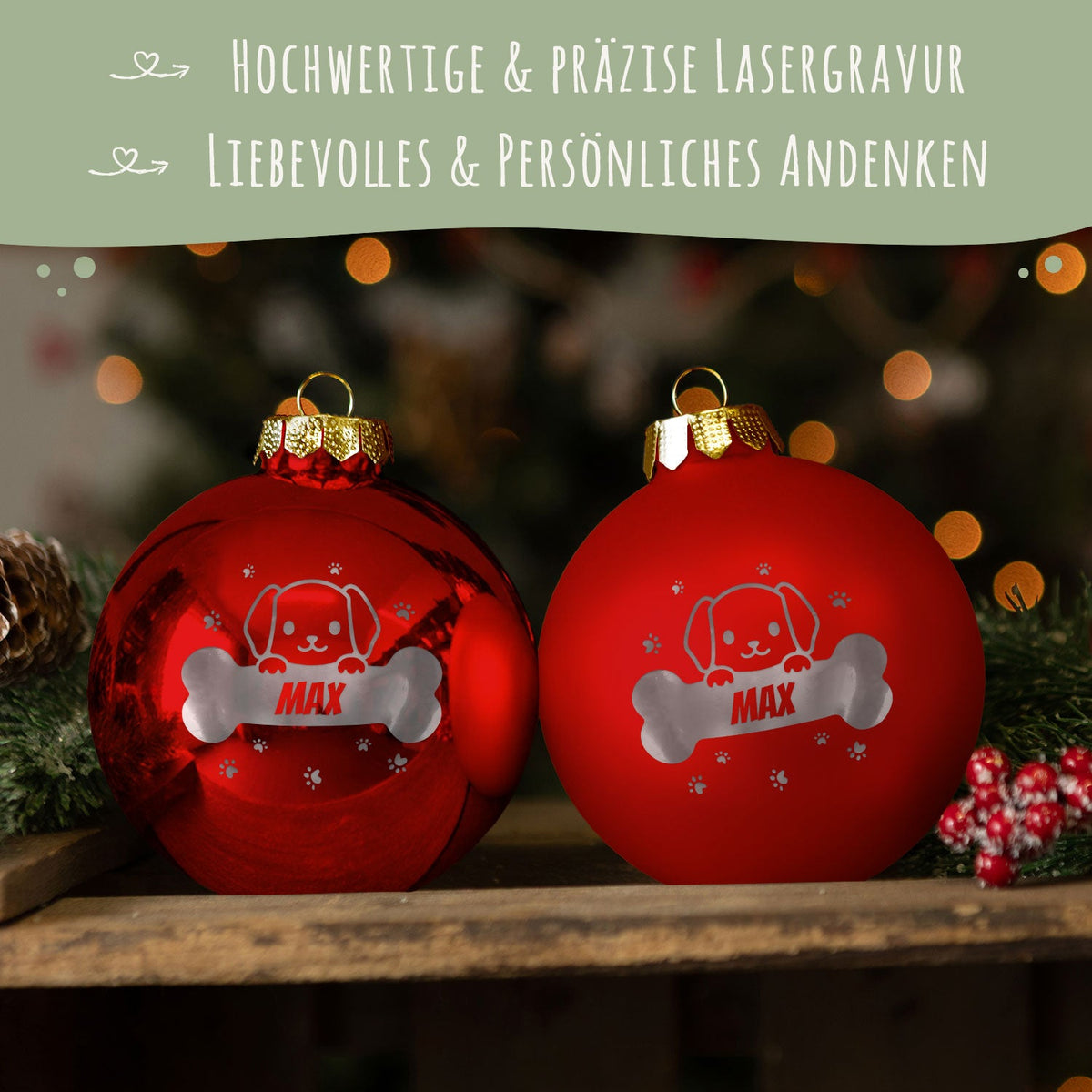 Gravierte Weihnachtskugel - Haustier - Hund & Katze
