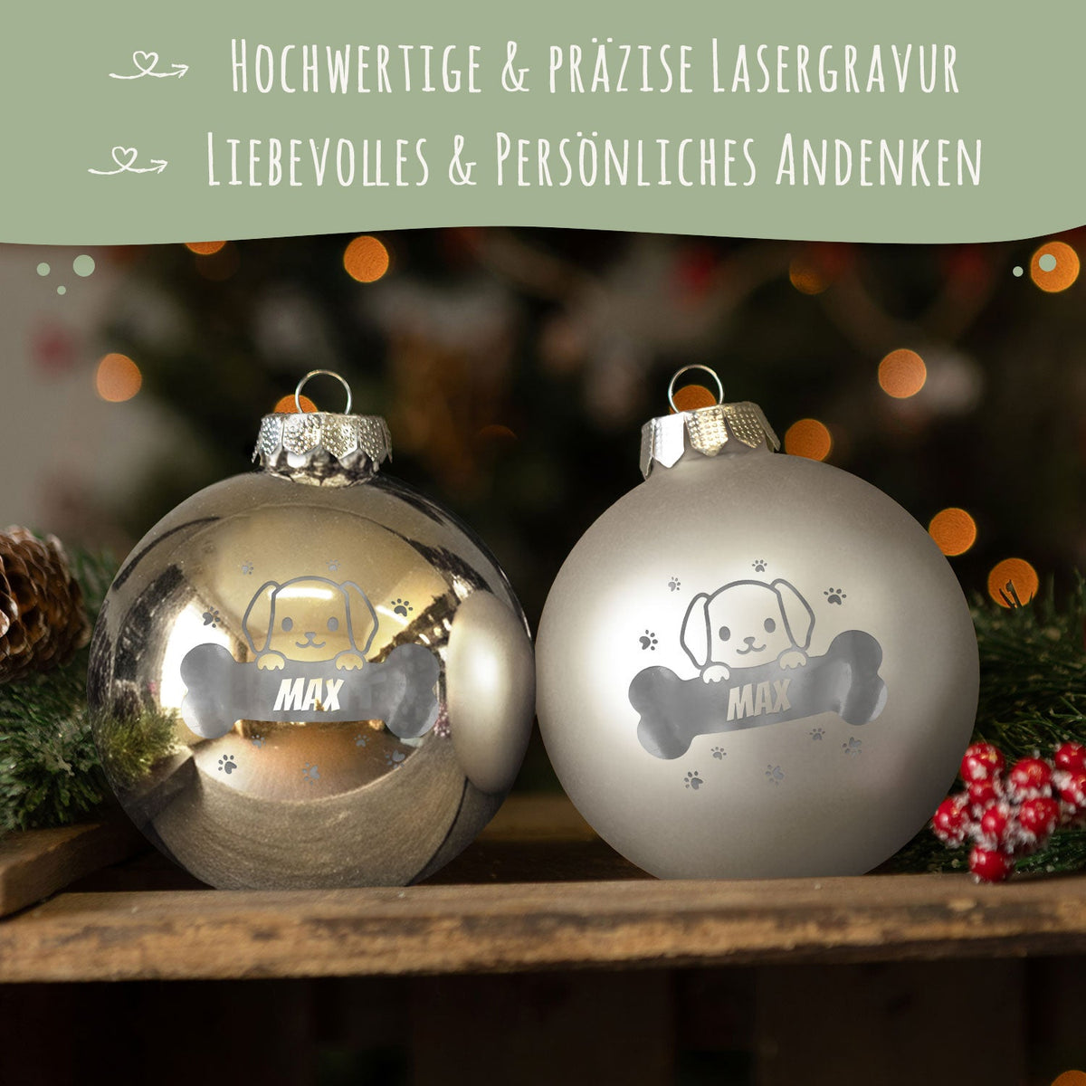Gravierte Weihnachtskugel - Haustier - Hund & Katze