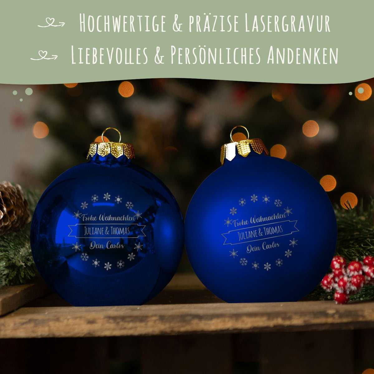 Gravierte Weihnachtskugel mit Wunschtext
