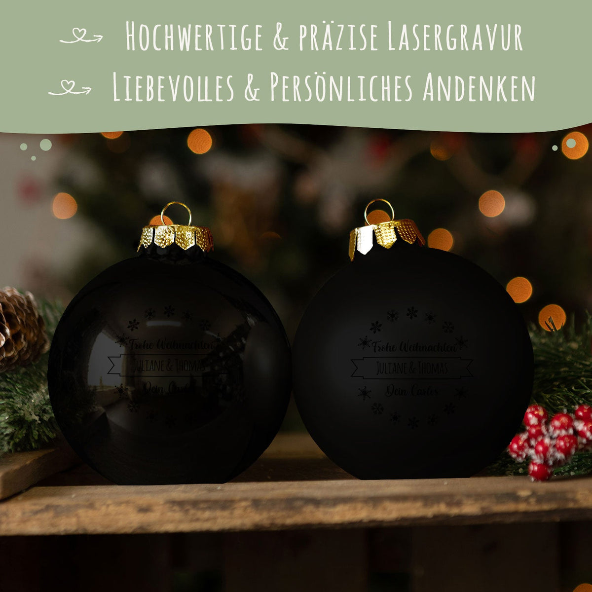 Gravierte Weihnachtskugel mit Wunschtext