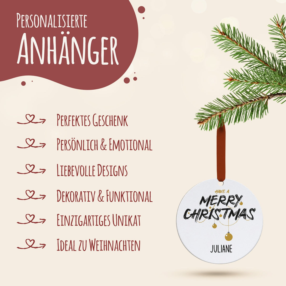 Christbaumschmuck aus Holz - Merry Christmas - Weihnachtsanhänger mit Namen