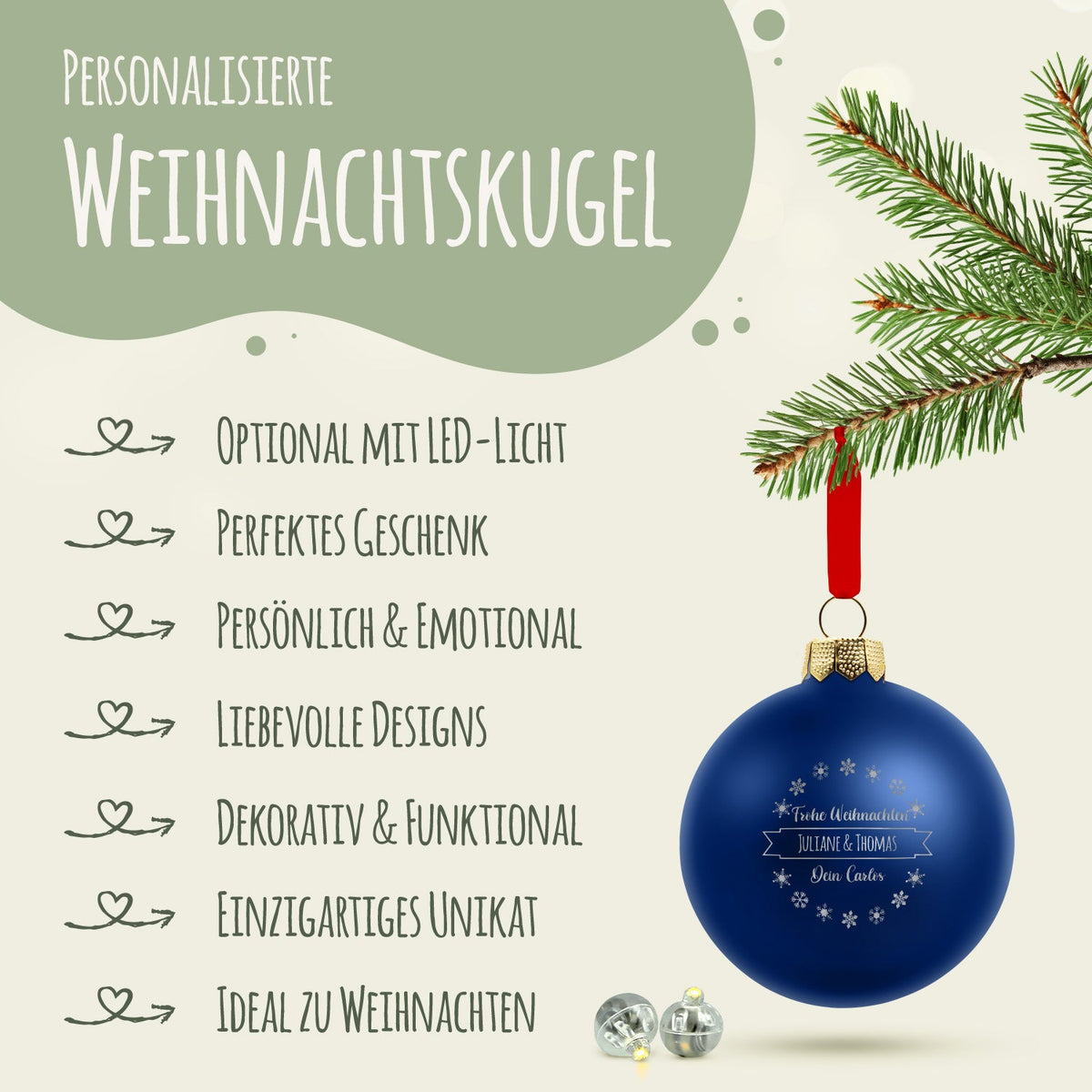Gravierte Weihnachtskugel mit Wunschtext