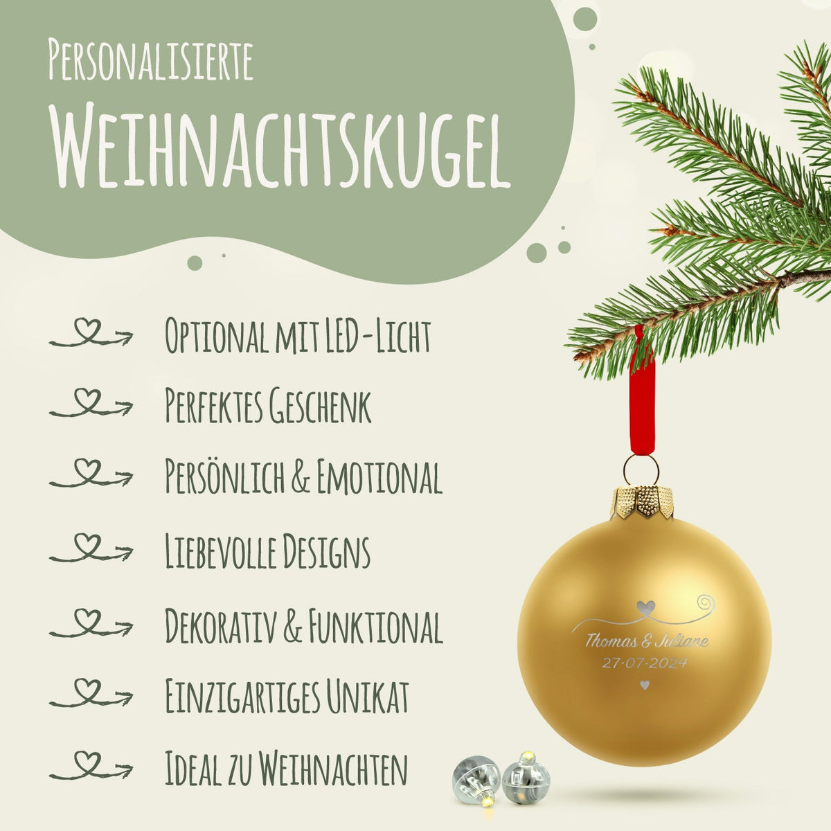 Gravierte Weihnachtskugel - Paar verliebt