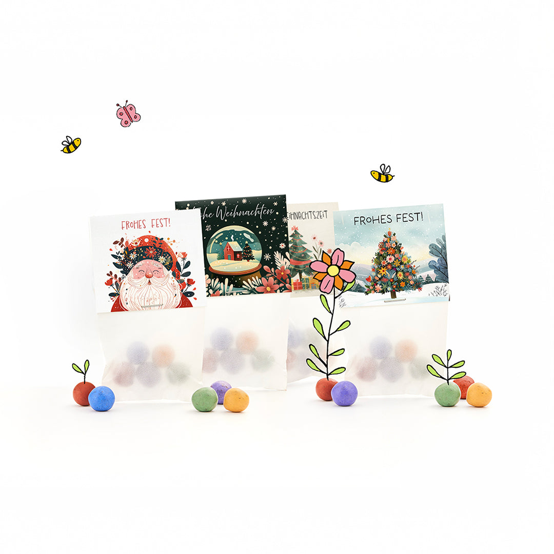 12x5 Kleine Weihnachtsgeschenke - Blumenmurmeln im Tütchen