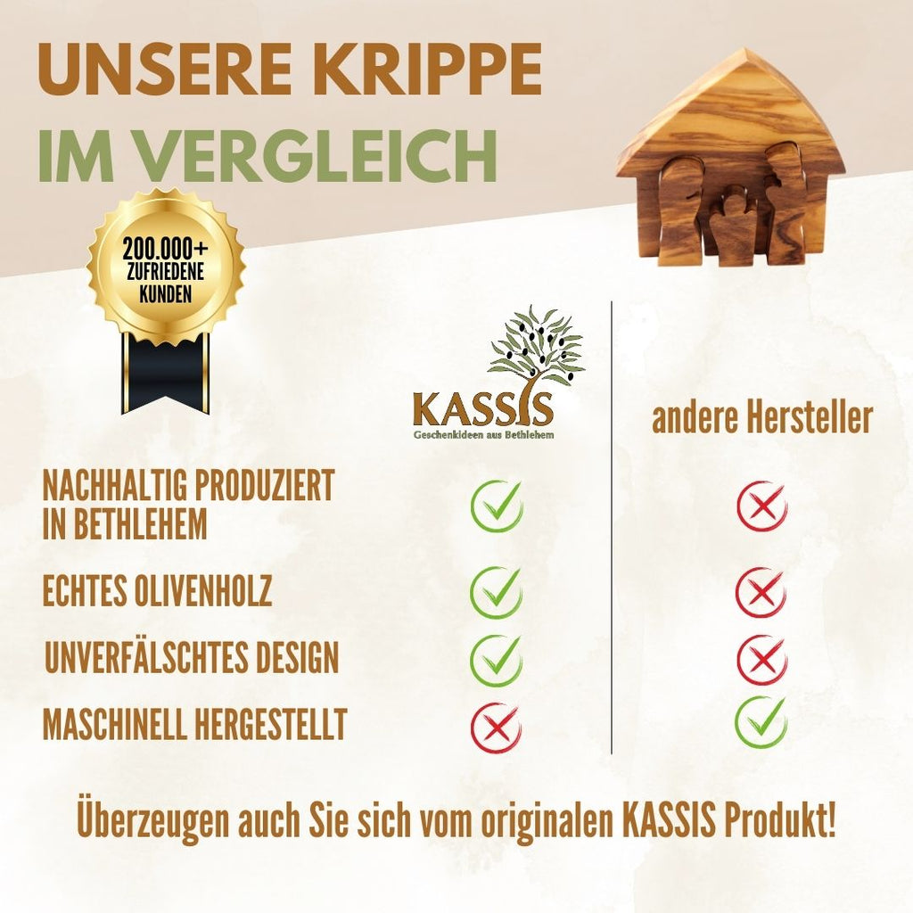 Krippe aus Olivenholz als Puzzle 6,5 cm (ohne Rinde) | Weihnachtsdeko & Geschenk für Advent und Weihnachten