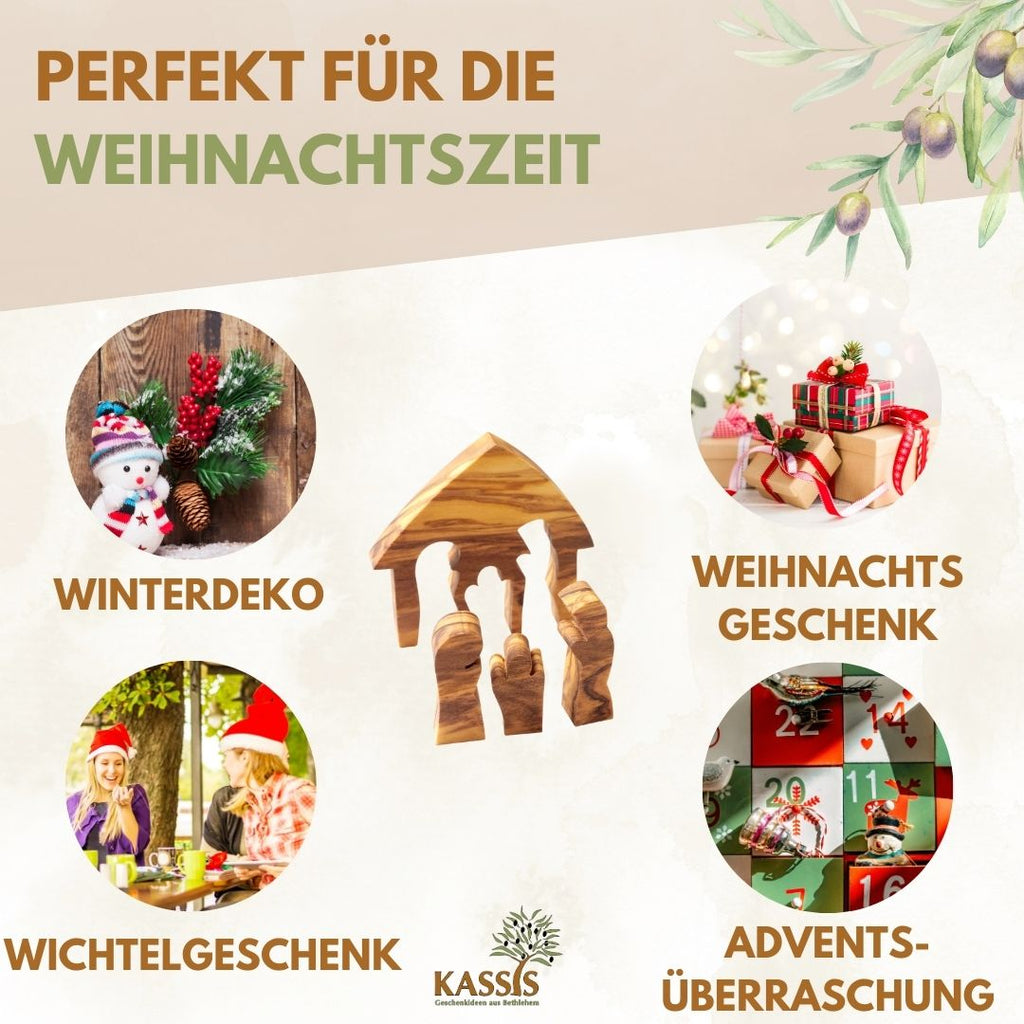 Krippe aus Olivenholz als Puzzle 6,5 cm (ohne Rinde) | Weihnachtsdeko & Geschenk für Advent und Weihnachten