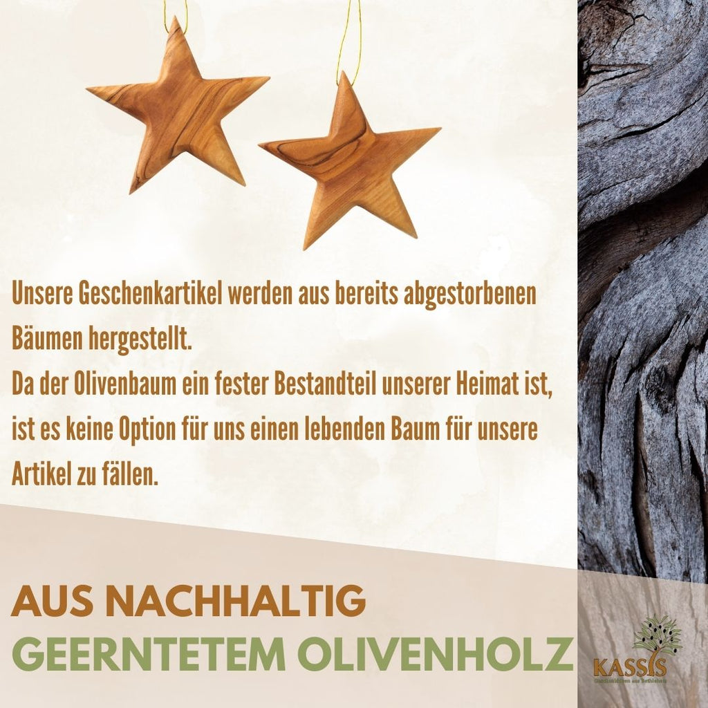 Personalisierter Stern Anhänger aus Olivenholz mit Gravur 8 cm | Baumschmuck & Weihnachtsdeko