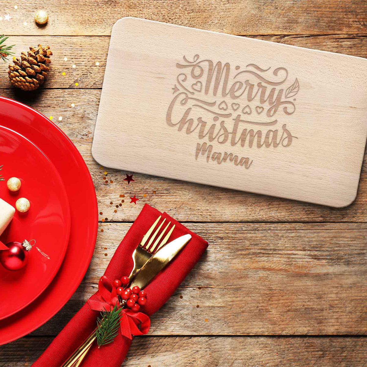 Frühstücksbrettchen aus Holz mit Gravur - Merry Christmas Mama - Weihnachtsdeko