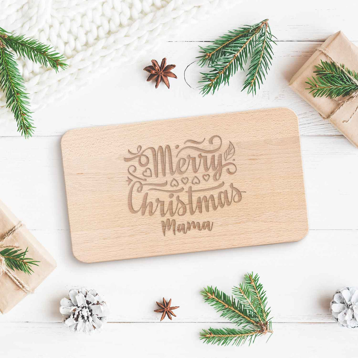 Frühstücksbrettchen aus Holz mit Gravur - Merry Christmas Mama - Weihnachtsdeko