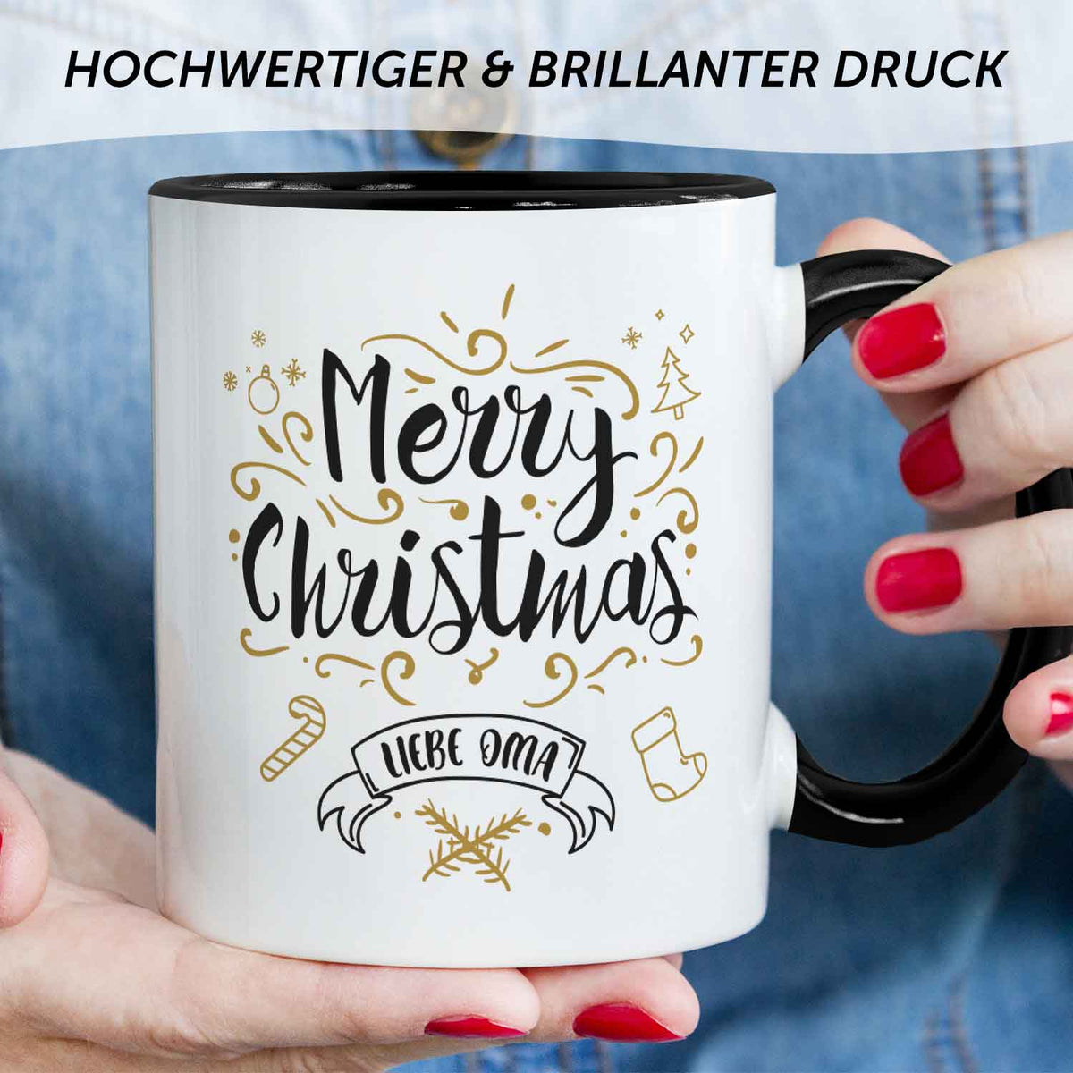 Bedruckte Tasse mit Weihnachtsmotiv im Merry Christmas Liebe Oma Design