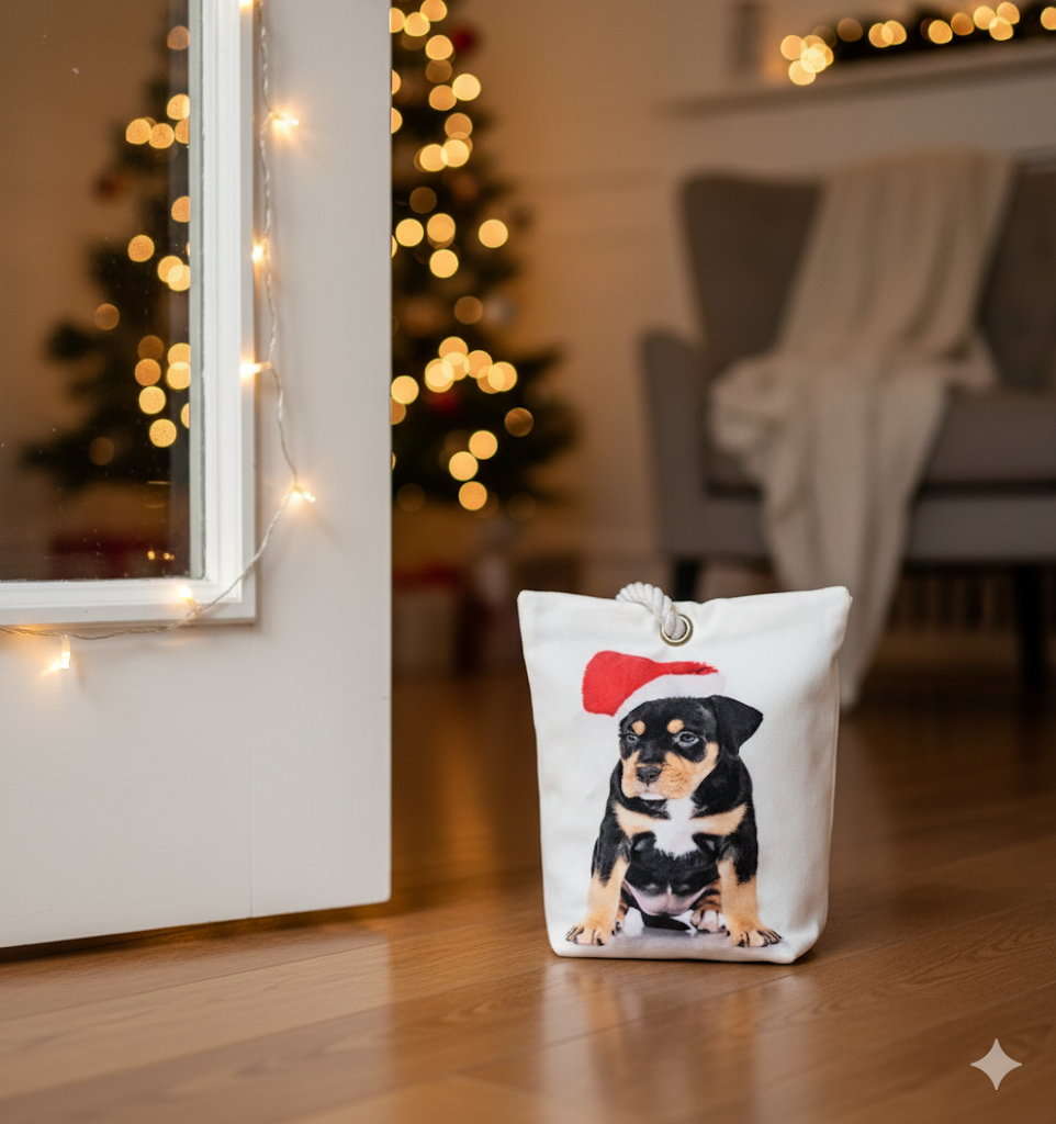 LED Türstopper Weihnachten Hund mit Nikolaus-Mütze Beleuchtung Advent